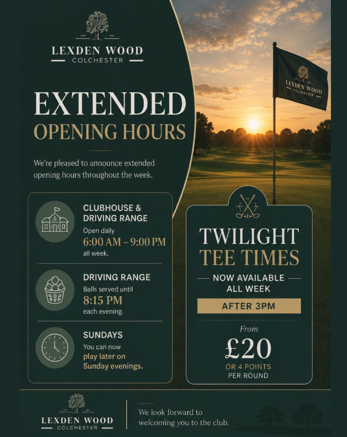 Lexden Wood Golf Club extends opening hours and launches twilight tee times from £20